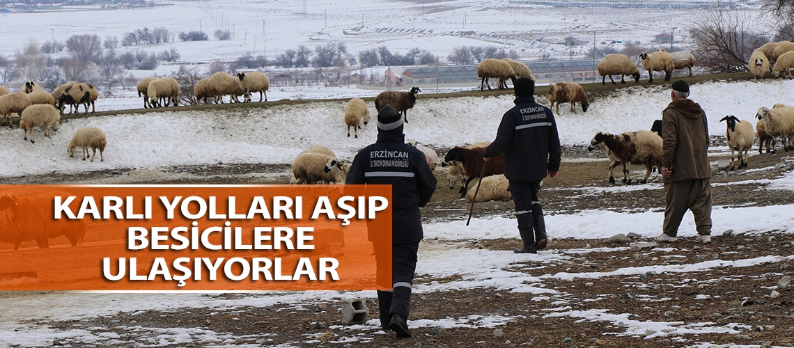 Karlı yolları aşıp besicilere ulaşıyorlar