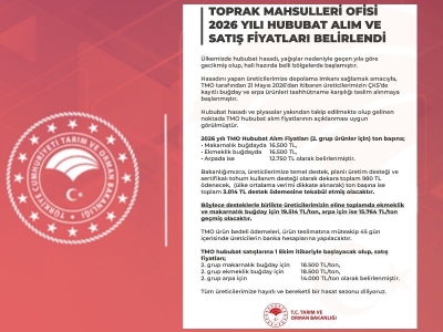 2026 yılı hububat alım fiyatları açıklandı