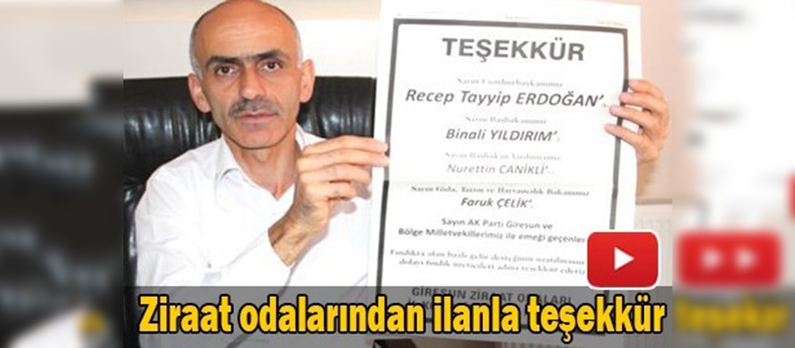 Ziraat odalarından ilanla teşekkür