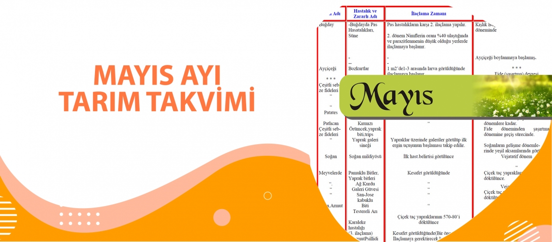 MAYIS AYI TARIM TAKVİMİ