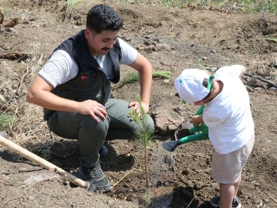 Orman yangınında zarar gören alana 1000 fidan dikildi