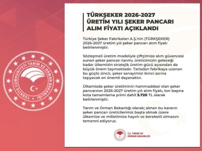 Şeker pancarı alım fiyatı 3 bin 720 lira olarak belirlendi