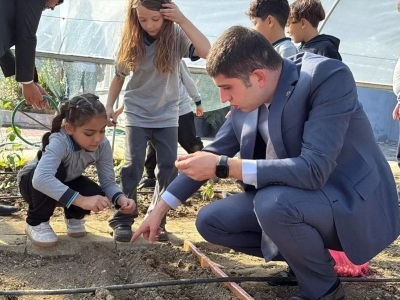 Minik eller fide dikiyor sebze yetiştiriyor