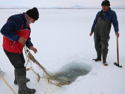 Erzurum ve Ağrı’da Eskimo usulü balık avlıyorlar