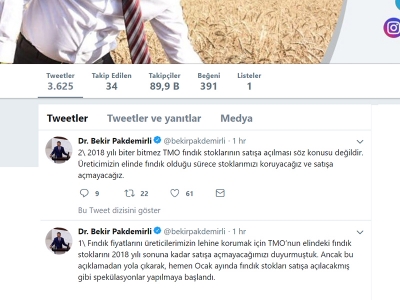 Bakan Pakdemirli'den fındık açıklaması